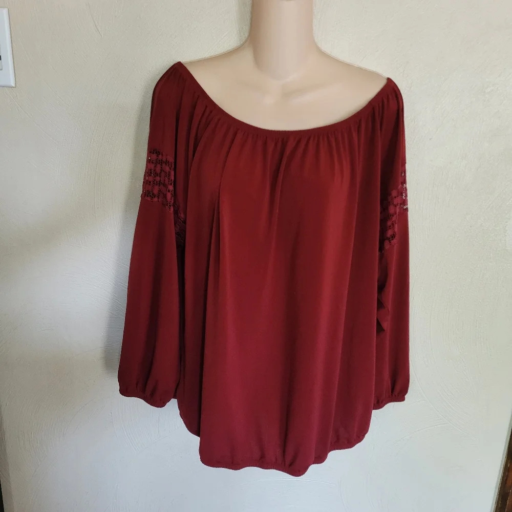 Lane Bryant Wine Colored Boho Peasant Top Size Women's 18/20 - Picture 3 of 10